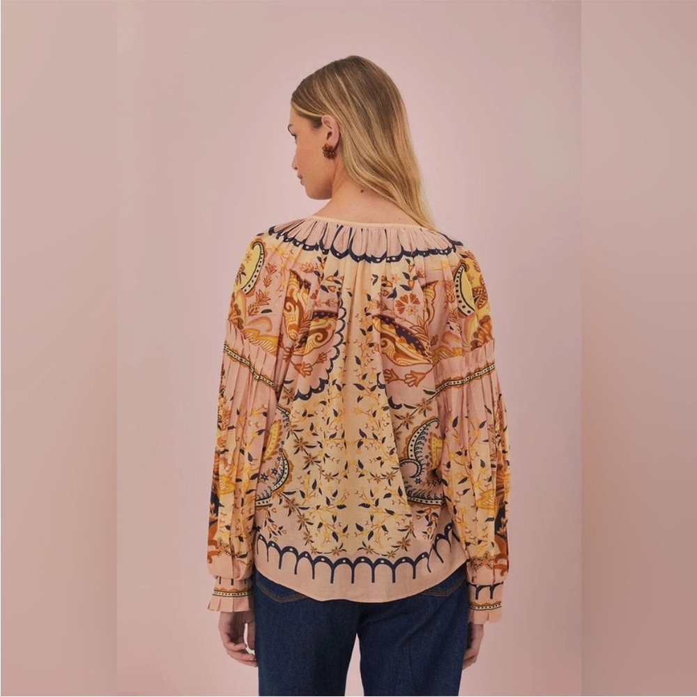 FARM Rio Jaipur Blouse with Lace-Up Detail, NWOT, Large - Picture 3 of 8